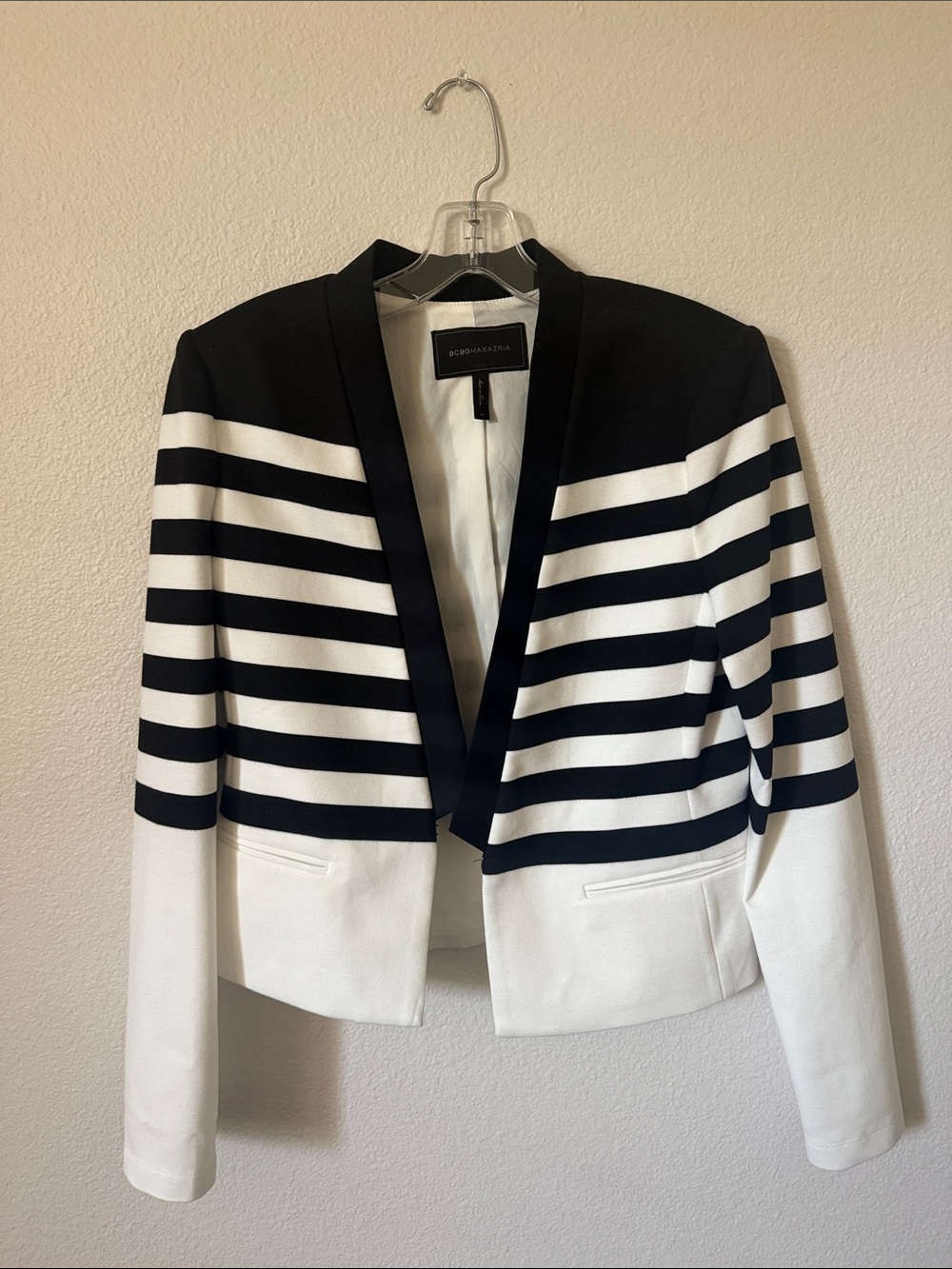 BCBGMaxAzria Black & White Striped Cropped Blazer